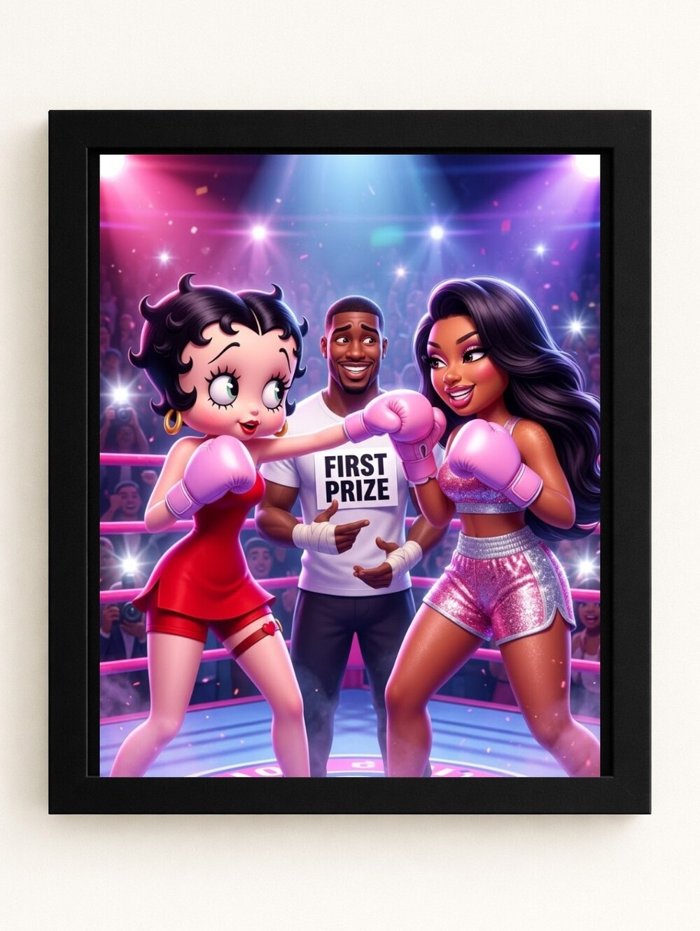 Betty Boop Boxing Showdown 8x10 Framed AI Art Print – Pink Glam Wall Decor